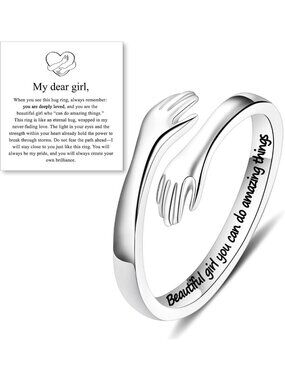 Sterling Silver S925 Hug Ring - Inspirational Hope Jewelry for Girls & Women